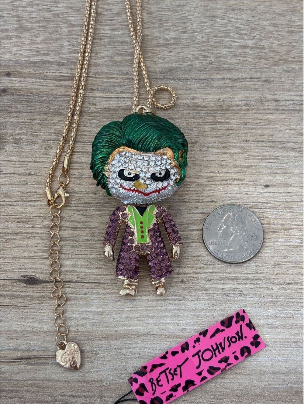 Betsey Johnson Joker Rhinestone Pendant Necklace - Picture 3 of 7